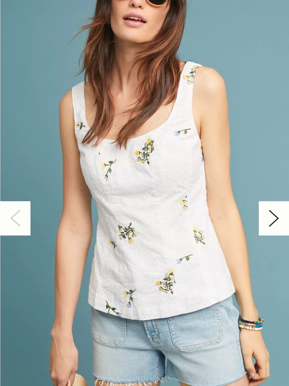 Women's White Floral Embroidered Tank Top